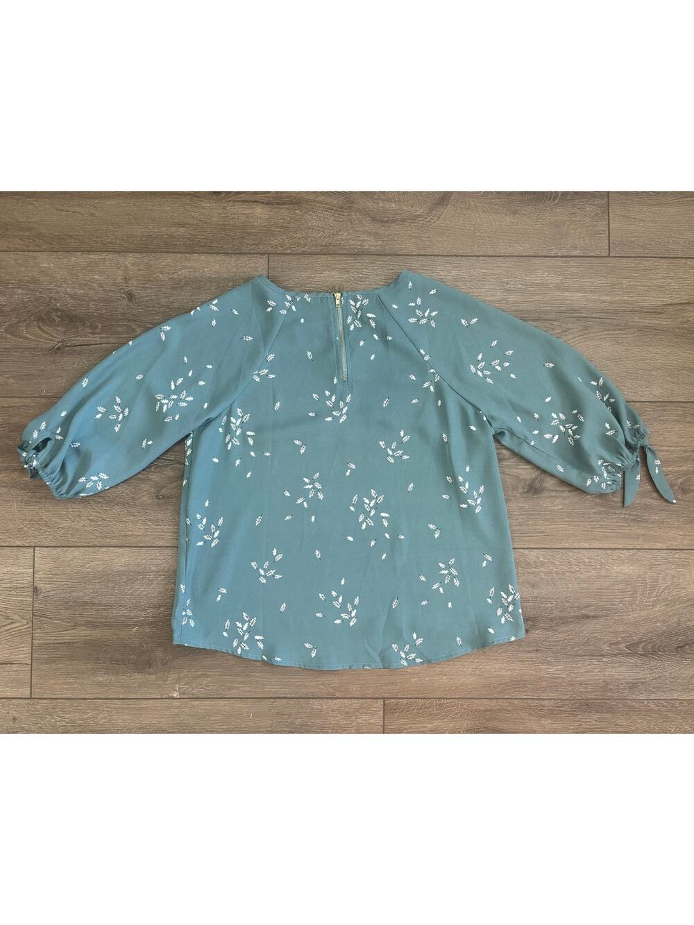 Paper Moon Teal Floral 3/4 Tie Sleeve Blouse Size S